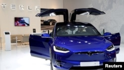 FILE PHOTO: A Tesla Model X electric car at the Brussels Motor Show