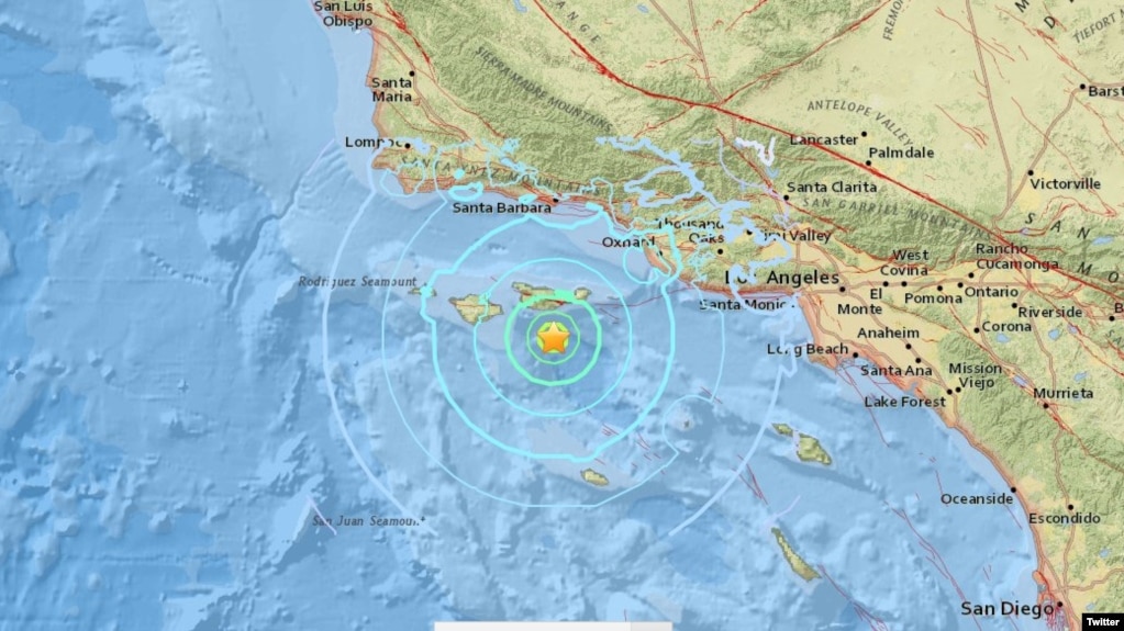 El epicentro del sismo estuvo localizado en el mar frente a las Islas Channel, informÃ³ el Servicio GeolÃ³gico de EE.UU. Foto: @USGS.