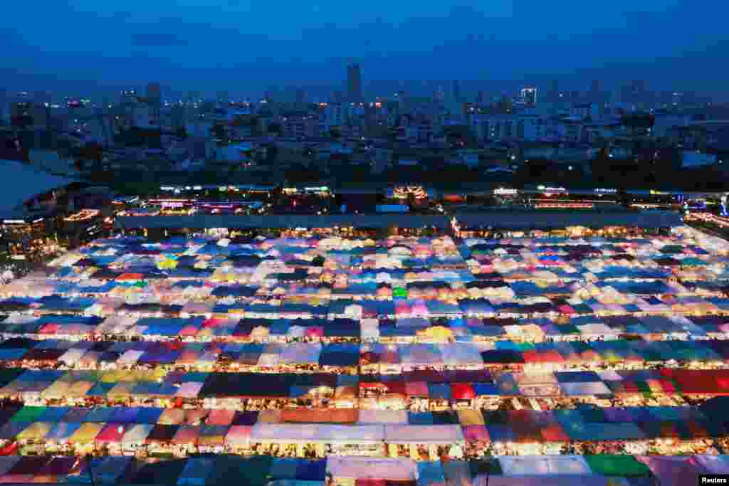 General view of the Train Night Market Ratchada in Bangkok, Thailand.