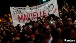 Rassemblement pour dénoncer l'assassinat de la militante Marielle Franco, tuée le 14 mars 2018, Sao Paulo, Brésil, 15 mars 2018.