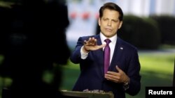 White House Communications Director Anthony Scaramucci speaks during an on air interview at the White House in Washington, July 26, 2017. 