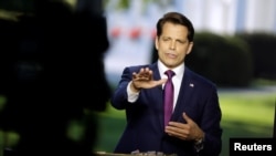 White House Communications Director Anthony Scaramucci speaks during an on air interview at the White House in Washington, July 26, 2017.