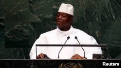 FILE - Yahya Jammeh, president of Gambia, addresses the U.N. General Assembly in New York, Sept. 25, 2014. 