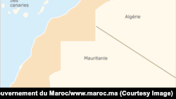 La carte de la frontière entre le Maroc et la Mauritanie.