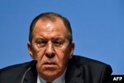 Russia's Foreign Minister Sergei Lavrov addresses a press conference during the foreign ministers' meeting of the Organisation for Security and Cooperation in Europe (OSCE) in Hamburg, northern Germany, on Dec. 9, 2016.