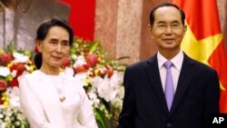 Chủ tịch Trần Đại Quang tiếp nhà lãnh đạo Mynamar Aung San Suu Kyi hôm 13/9/2018.