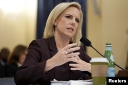 FILE - Department of Homeland Security Secretary Kirstjen Nielsen testifies before a House Homeland Security Committee hearing on border security, on Capitol Hill in Washington, March 6, 2019.