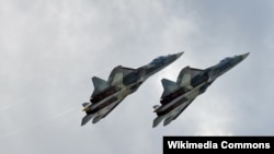 FILE - Two Russian Air Force Sukhoi SU-57 warplanes are seen, July 23, 2017.