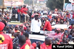 Jackson Mandago incumbent Governor of Uasin Gishu addressing his supporters in Eldoret town in his last campaign rally. Election Campaigns ended Saturday across Kenya.