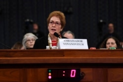 Former U.S. Ambassador to Ukraine Marie Yovanovitch testifies before the House Intelligence Committee on Capitol Hill in Washington, Friday, Nov. 15, 2019, in the second public impeachment hearing.