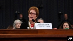Former U.S. Ambassador to Ukraine Marie Yovanovitch testifies before the House Intelligence Committee on Capitol Hill in Washington, Friday, Nov. 15, 2019, in the second public impeachment hearing.
