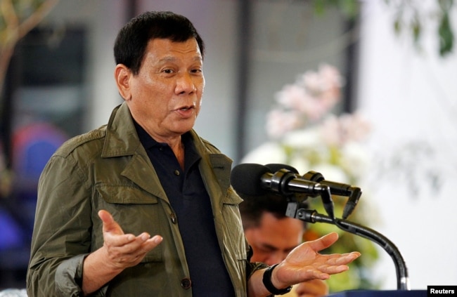 FILE - Philippine President Rodrigo Duterte speaks during a visit in Baguio city, Philippines, March 11, 2017.