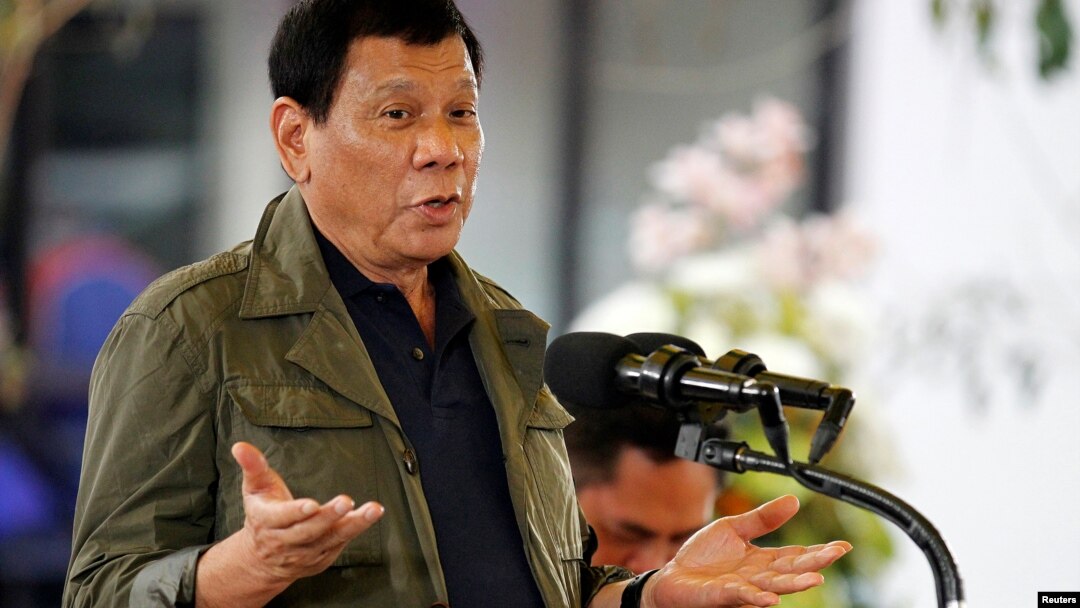FILE - Philippine President Rodrigo Duterte speaks during a visit in Baguio city, Philippines, March 11, 2017. 