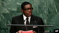 Teodorin Obiang, vice-président et fils du président de Guinée équatoriale prononce un discours lors de la 70 assemblée générale de Nations unies à New York, aux Etats-Unis, 30 septembre 2015.