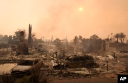 Burned-out cars and homes lie in rubble on Alameda Street, Jan. 8, 2025, in the Altadena section of Pasadena, California.