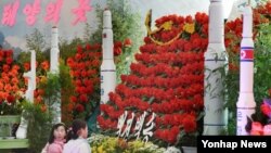 지난해 김정일 국방위원장의 생일(2월16일)을 '광명성절'로 제정한 후 올해 두 번째 맞는 광명성절. 평양에서 열린 김정일화 축전에 '은하3호'와 '은하9호'의 모형이 전시돼있다.