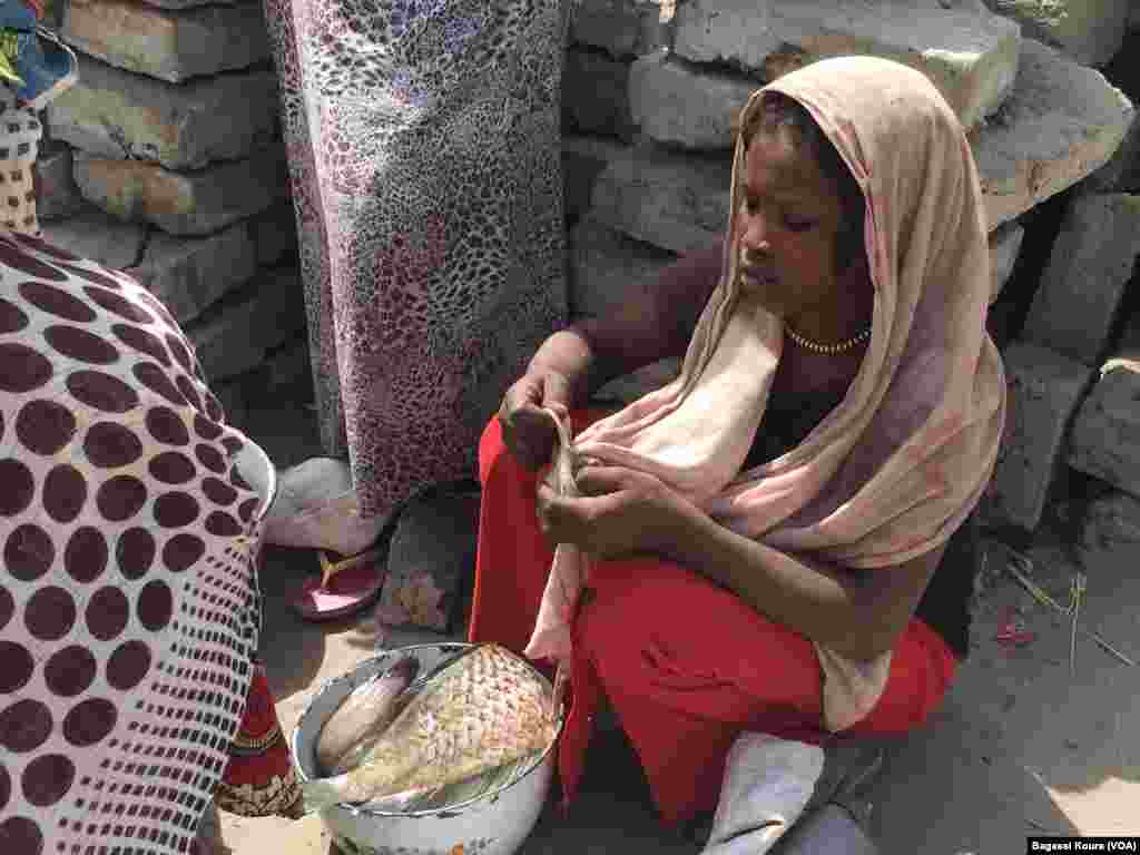 Une femme vend du poisson, Bol, Tchad, 1er avril 2016. (Photo voa Bagassi Koura)