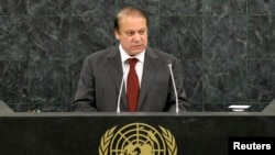 FILE - Pakistani Prime Minister Muhammad Nawaz Sharif addresses the 68th United Nations General Assembly at U.N. headquarters in New York, Sept. 26, 2013.