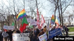 Российские активисты на демонстрации в защиту прав ЛГБТ
