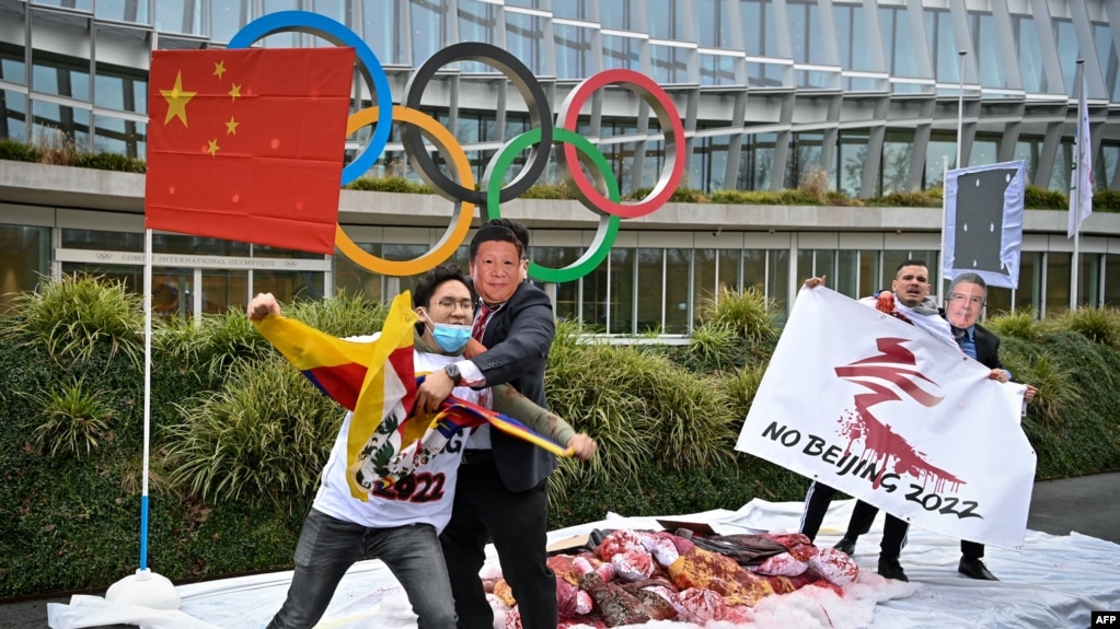 活动人士举行抗议活动呼吁抵制2022北京冬奥会。（资料照）