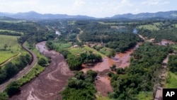 An aerial view shows flooding triggered by a mining company dam collapse near Brumadinho, Brazil, Jan. 25, 2019.