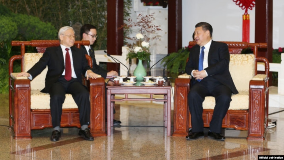 Tổng Bí thư Việt Nam Nguyễn Phú Trọng hội đàm với Chủ tịch Trung Quốc Tập Cận Bình ngày 12/01/2017 tại Bắc Kinh. (Ảnh: TTXVN)