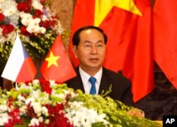 Vietnamese President Tran Dai Quang is shown during a joint press briefing with Czech President Milos Zeman in Hanoi, Vietnam, June 7, 2017.