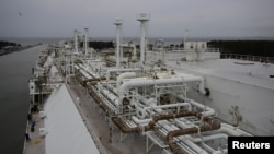 The main deck of the Floating Storage and Regasification Unit (FSRU) "Neptune" is seen during the official commissioning of the liquefied natural gas (LNG) terminal "Deutsche Ostsee" at the harbor in Lubmin, Germany, Jan. 14, 2023.