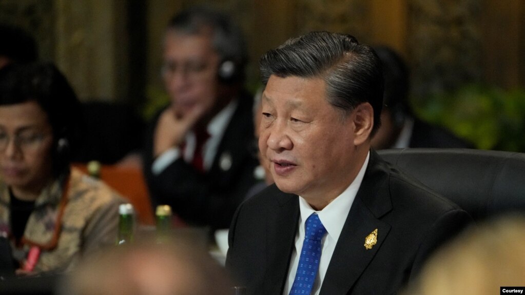 中国领导人习近平2022年11月15日在G20峰会第一阶段会议上发表讲话。（媒体联访照片）