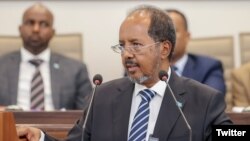 Somali President Hassan Sheikh Mohamud addresses lawmakers in a photo posted on his Twitter Nov. 15, 2022.
