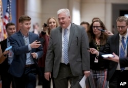 Rep. Tom Emmer, R-Minn., chair of the National Republican Campaign Committee, arrives to meet with fellow Republicans behind closed doors for the GOP leadership candidate forum, at the Capitol in Washington, Nov. 14, 2022.
