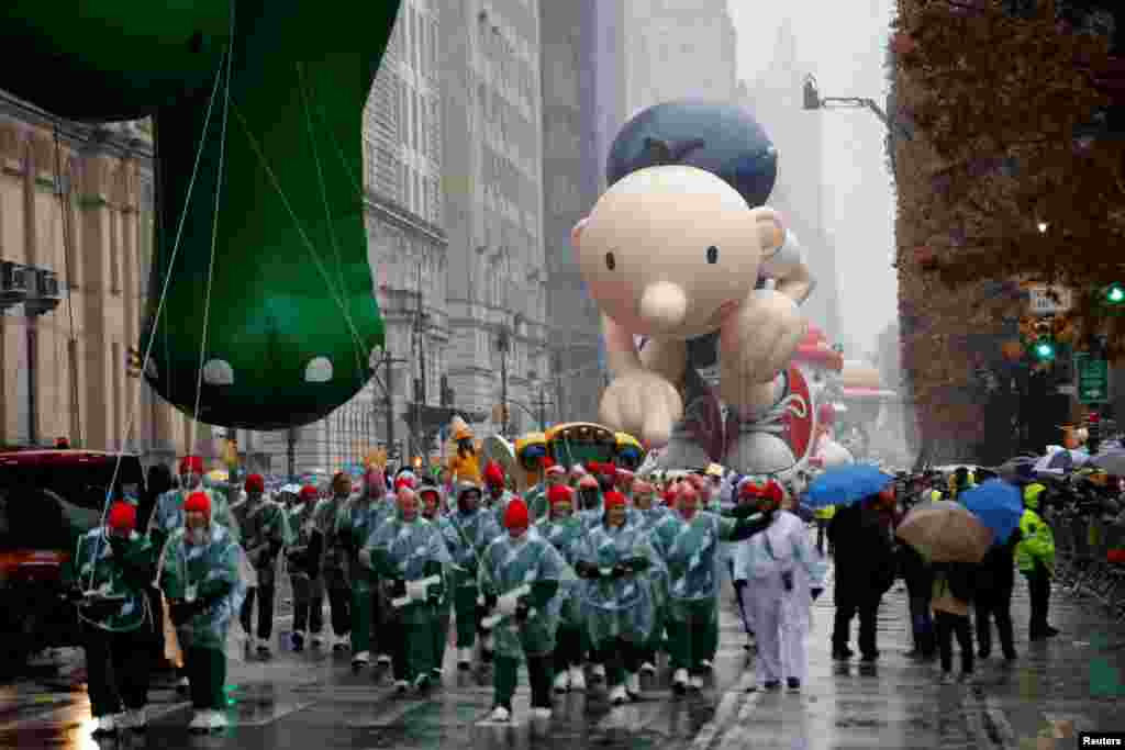 Diary of a Wimpy Kid balloon flies during the 98th Macy's Thanksgiving Day Parade in New York City, Nov. 28, 2024.