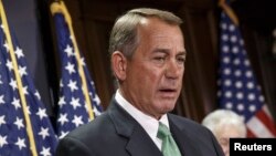 Speaker of the House John Boehner, R-Ohio, following a GOP strategy session on Capitol Hill, Feb. 3, 2015. 