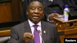 FILE: President Cyril Ramaphosa delivers his State of the Nation address at Parliament in Cape Town, South Africa, Feb. 16, 2018. 