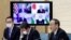 Yoshihide Suga, Perdana Menteri Jepang, berbicara sementara monitor menampilkan Presiden AS Joe Biden, Perdana Menteri Australia Scott Morrison dan Perdana Menteri India Narendra Modi, selama pertemuan Virtual Quadrilateral Security Dialogue (Quad) di ked