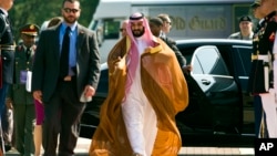 Saudi Arabia Defense Minister Mohammad bin Salman Al Saud arrives to attend the Global Coalition to Counter IS Meeting at Joint Base Andrews, Maryland, outside of Washington, D.C., July 20, 2016.