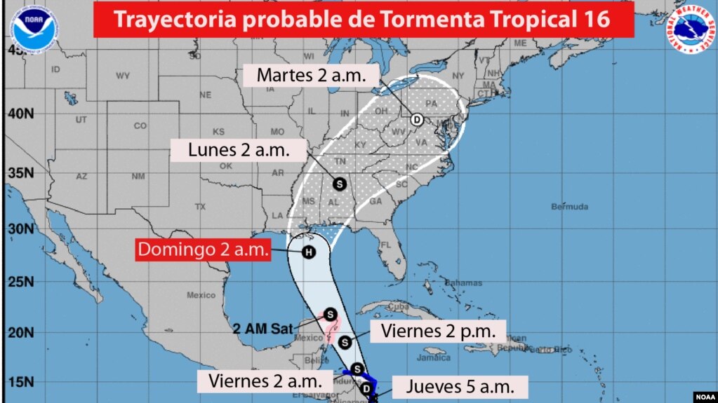 El pronóstico a largo plazo mostró que el meteoro podría alcanzar la costa estadounidense del Golfo de México convertido en huracán el domingo.