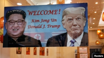 Banner về thượng đỉnh Trump - Kim tại một nhà hàng Hàn Quốc.