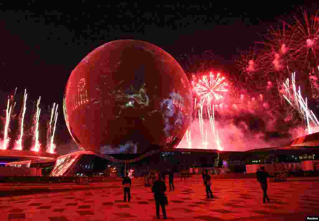 Fireworks explode in the sky during the opening ceremony of Expo 2017 in Astana, Kazakhstan.