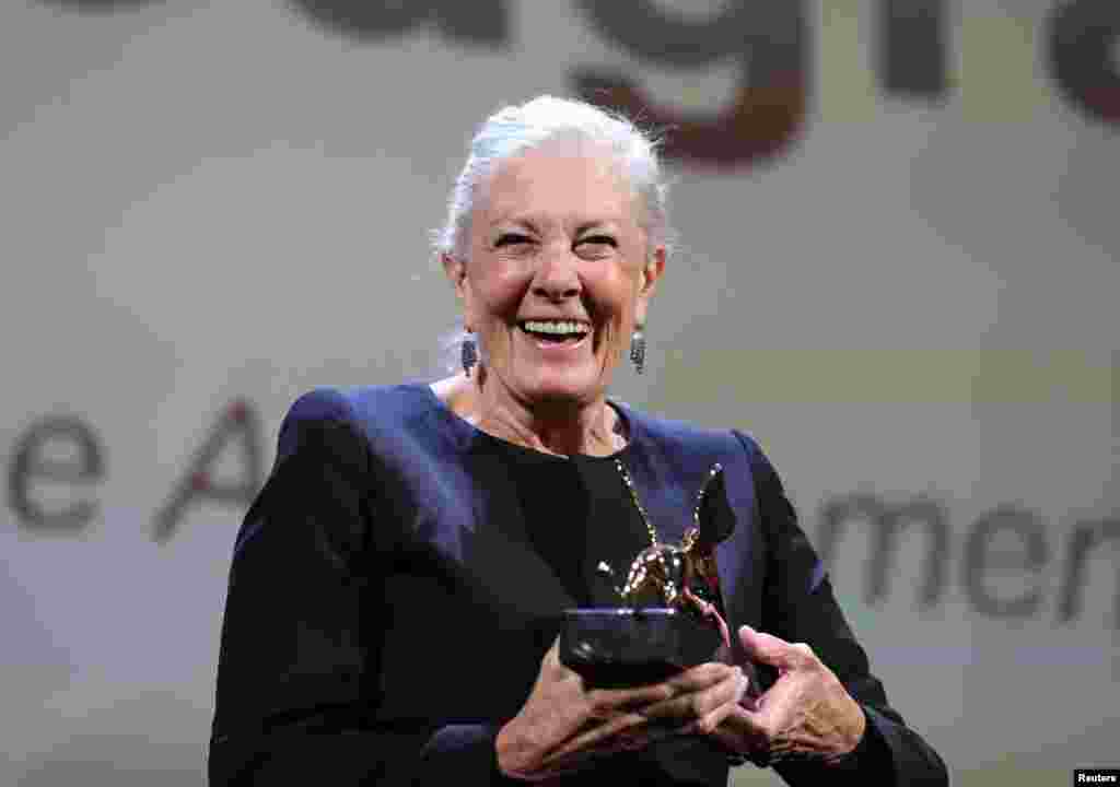 British actress Vanessa Redgrave is presented with the Golden Lion for Lifetime Achievement honour at the 75th Venice Film Festival, Italy, Aug. 29, 2018.