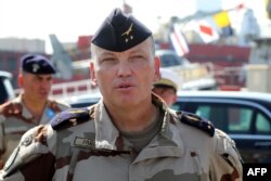 French Air Force Brigadier General Frederic Parisot, is seen at a naval base in Abu Dhabi on Nov. 9, 2017, during a visit by the French president.
