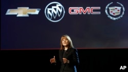 Incoming General Motors CEO Mary Barra introduces the 2015 GMC Canyon at media previews for the North American International Auto Show on Jan. 12, 2014, in Detroit.