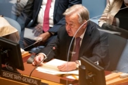 Antonio Guterres, sekretaris jenderal Perserikatan Bangsa-Bangsa, berbicara dalam pertemuan Dewan Keamanan PBB, 23 September 2021. (Foto: AP)