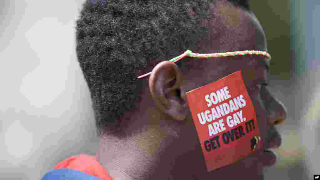 A Ugandan man is seen during the 3rd Annual Lesbian, Gay, Bisexual and Transgender (LGBT) Pride celebrations in Entebbe, Aug. 9, 2014.