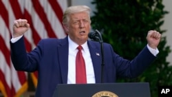 U.S. President Donald Trump speaks during a news conference in the Rose Garden of the White House, July 14, 2020, in Washington. 