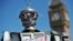 FILE - The mock killer robot was displayed in London in April 2013 during the launching of the Campaign to Stop Killer Robots, which calls for the ban of lethal robot weapons that would be able to select and attack targets without any human intervention.
