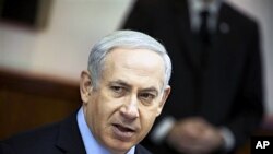 Israeli Prime Minister Benjamin Netanyahu attends the weekly cabinet meeting in Jerusalem, January 15, 2012.
