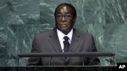 Robert Mugabe, President of Zimbabwe, addresses a summit on the Millennium Development Goals at United Nations headquarters on Tuesday, Sept. 21, 2010. (AP Photo/Richard Drew)