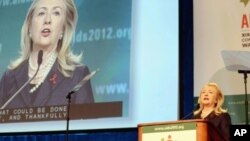 U.S. Secretary of State Hillary Clinton delivers remarks at the 2012 International AIDS Conference, at the Washington Convention Center. 