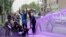 Kashmiri government employees demonstrate as riot police spray purple-dyed water during a protest march in Srinagar. Indian police detained dozens of government employees as they tried to stage a protest march demanding the regularisation of contractual jobs and an increase in salary.